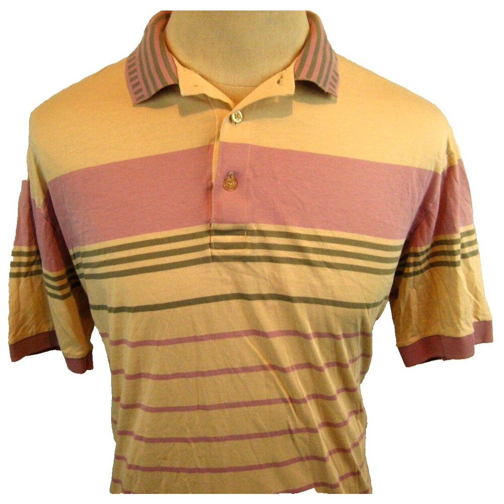 Mens Hogan Tan Stripe Cotton SS Golf Polo Shirt sz Lg